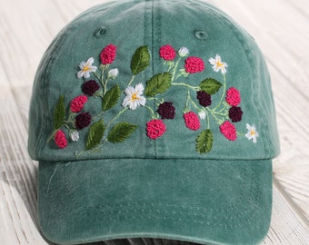 Stylish blackberry embroidered hat for women, hand-embroidered baseball cap with floral design, personalized hat, custom gift for her