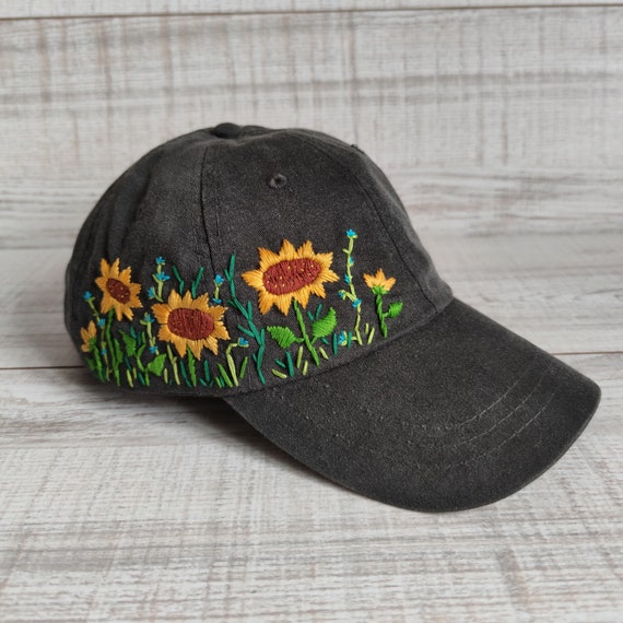 Custom Sunflower Hat! Rancher Hat Custom Burned with Sunflowers - Black main image 4
