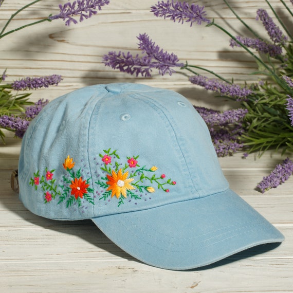 Flower Embroidery Women Baseball Cap Hand Stitched Hat With - Etsy