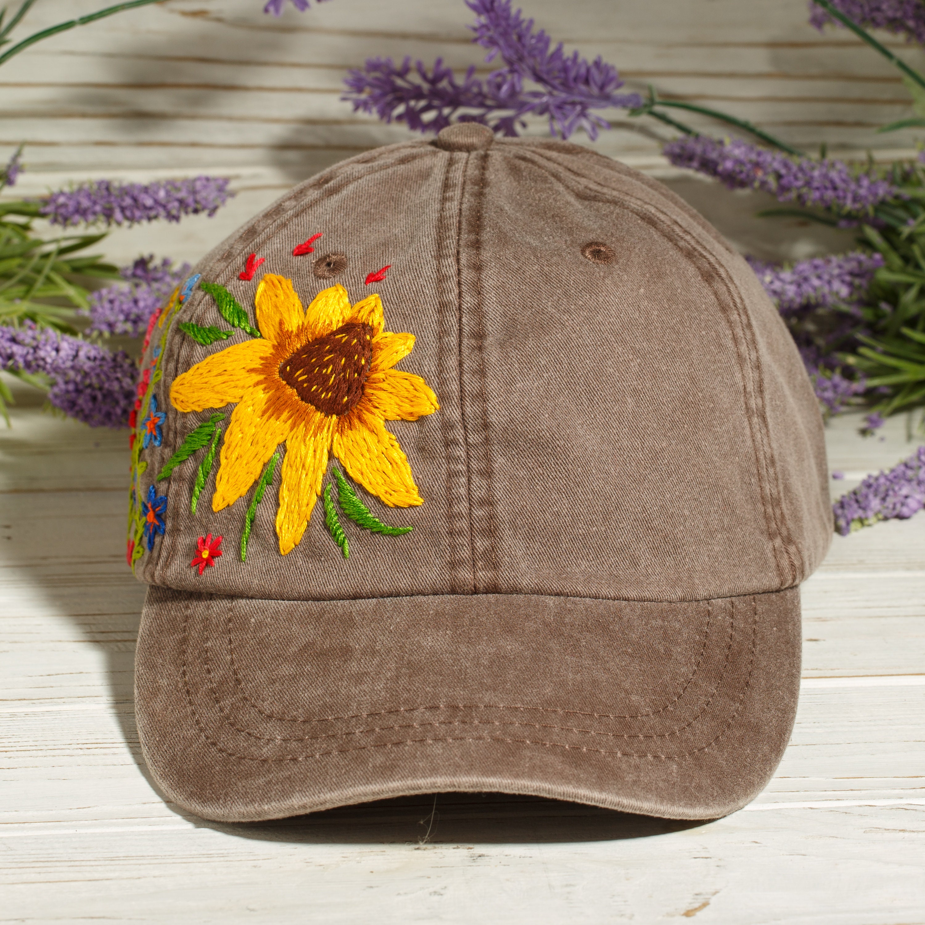 Hand Stitched Flower Hat, Embroidered Baseball Cap, Custom Embroidery ...