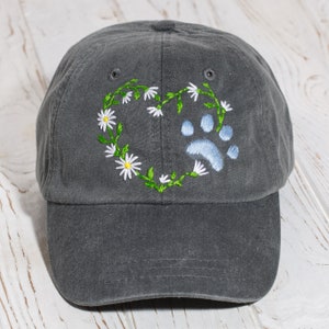 Dog paw hand embroidered hat, stitched dad hat with a dog paw print, custom baseball cap, dog lover hat, dog mom gift image 4