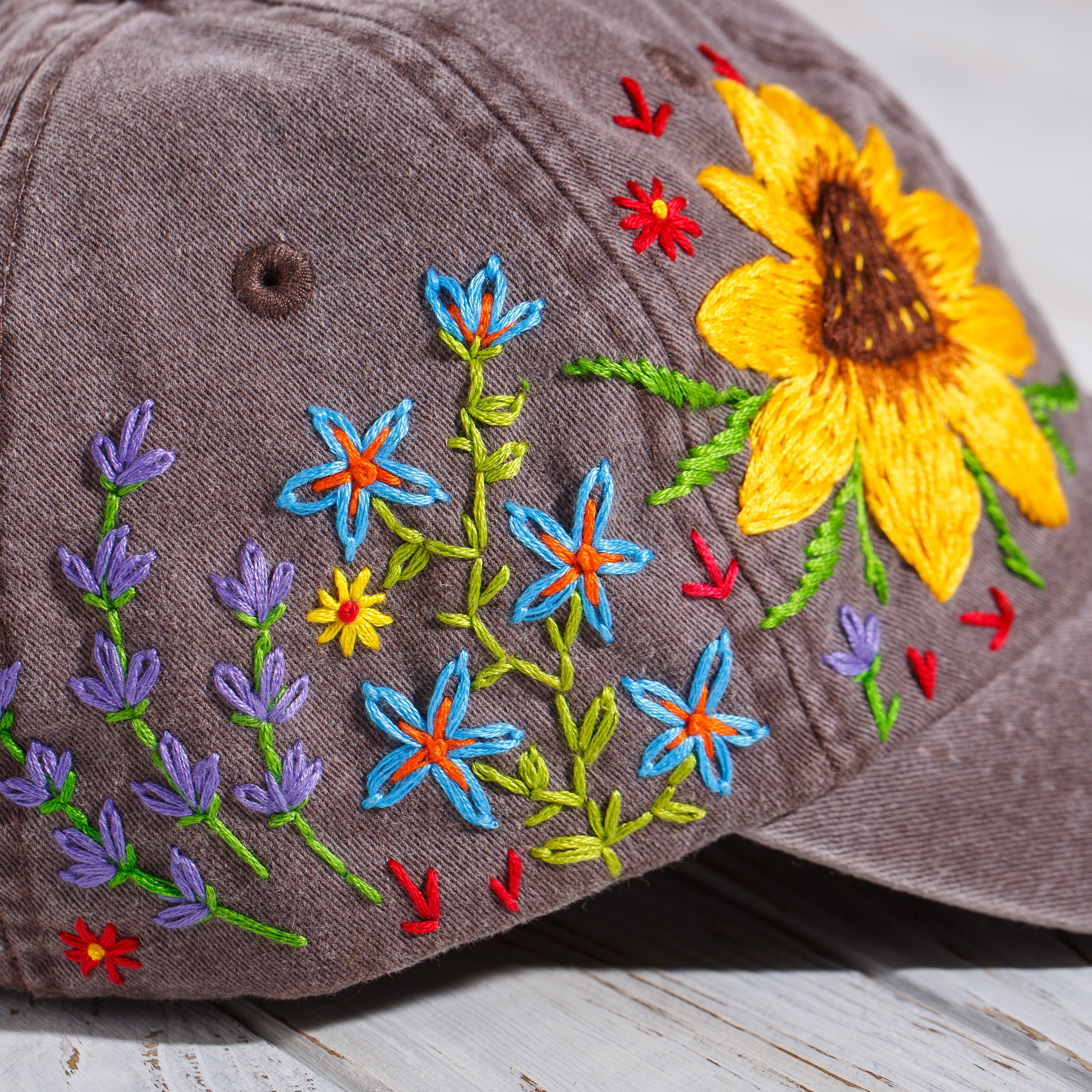 Hand Embroidered Flower Baseball Cap, Floral Embroidery Hat for Women ...