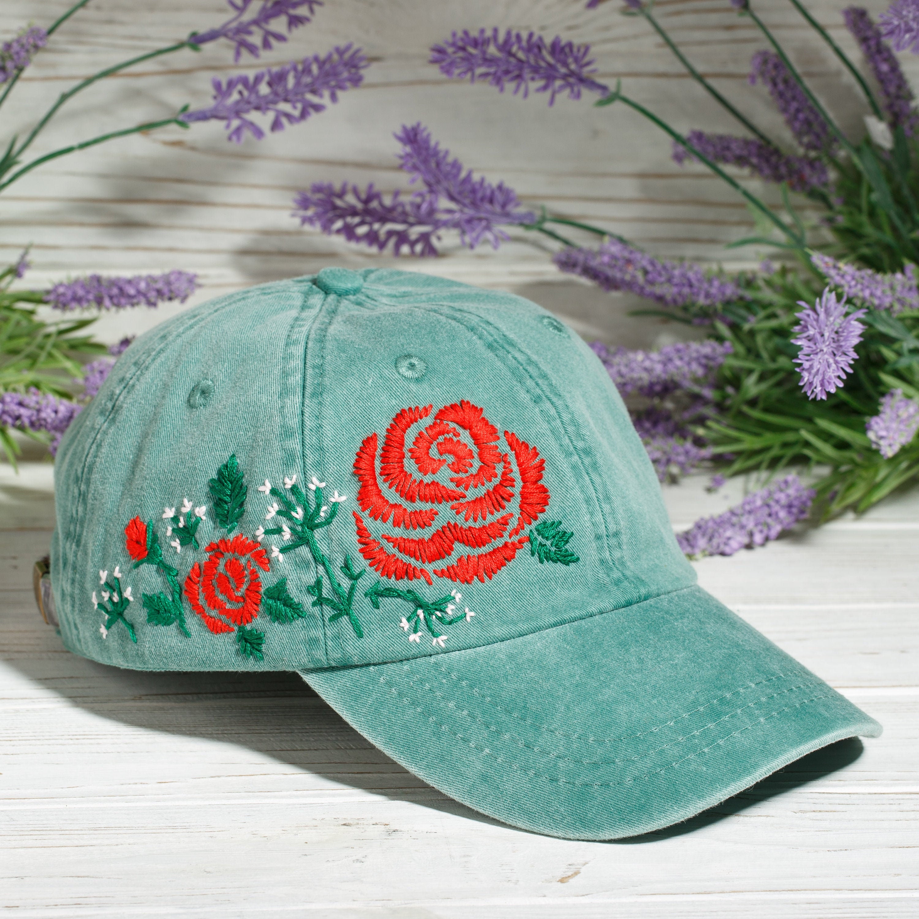 Rose embroidery vintage baseball cap hand stitched hat with Etsy México