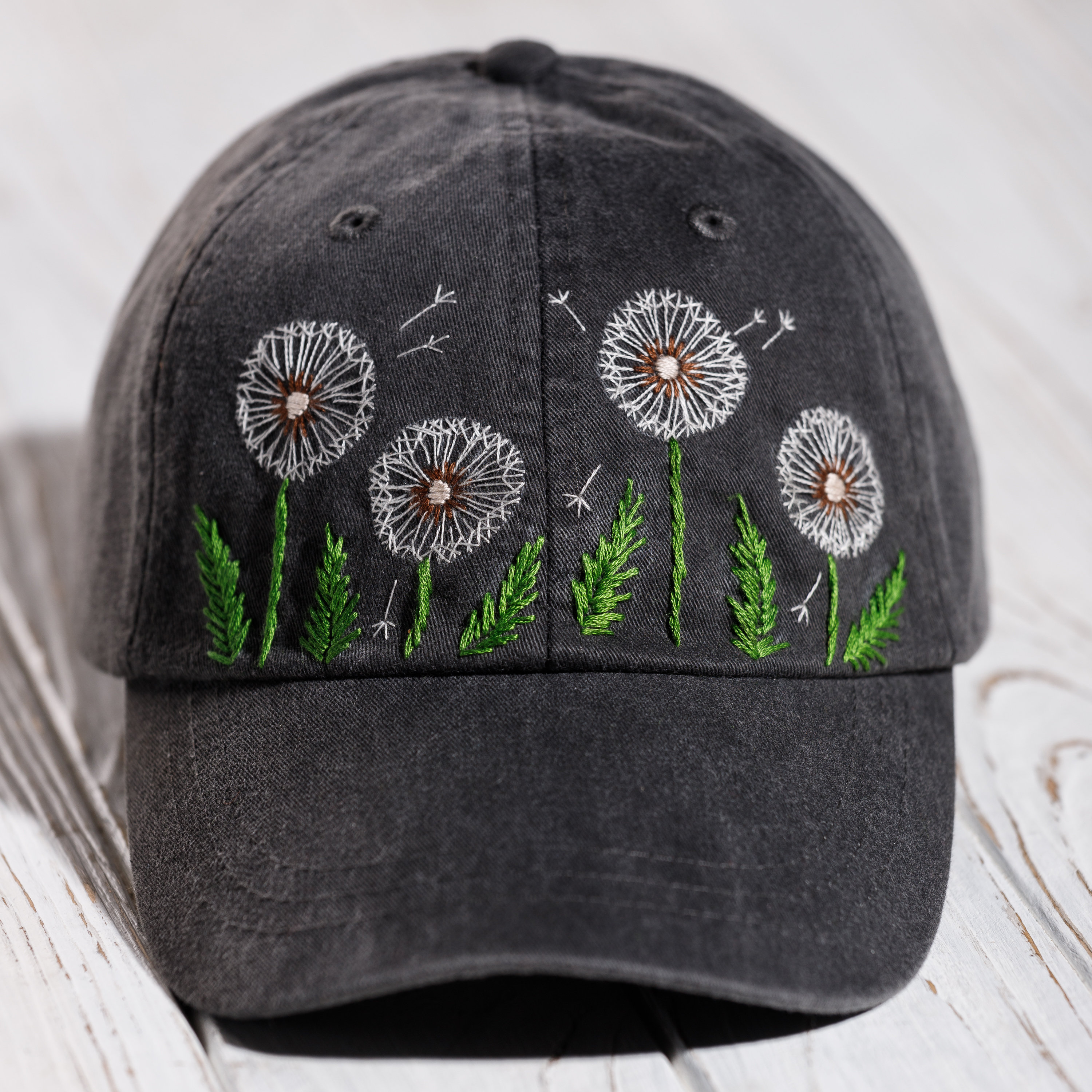 Dandelion Wildflowers Black Baseball Cap for Women, Custom Hat