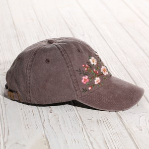 Hand embroidered cherry blossom sakura baseball cap, personalized hat for women, soft cotton festival hat, custom gift for her image 5