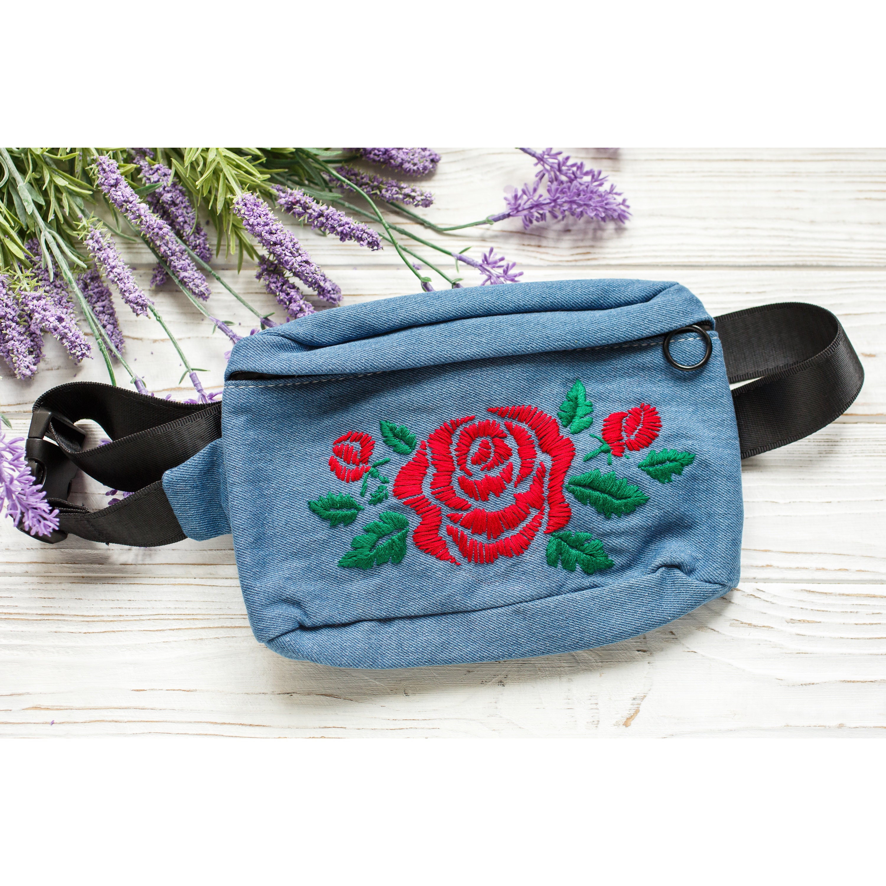 Rose embroidery custom fanny pack festival bum bag stitched Etsy