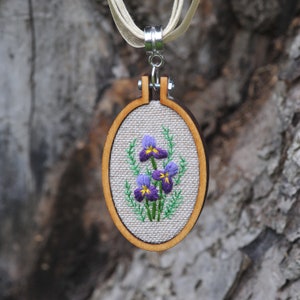 Purple irises embroidery pendant, flower necklace, unique cross stitch jewelry with personalized backing, birthday gift for mom, grandma image 10