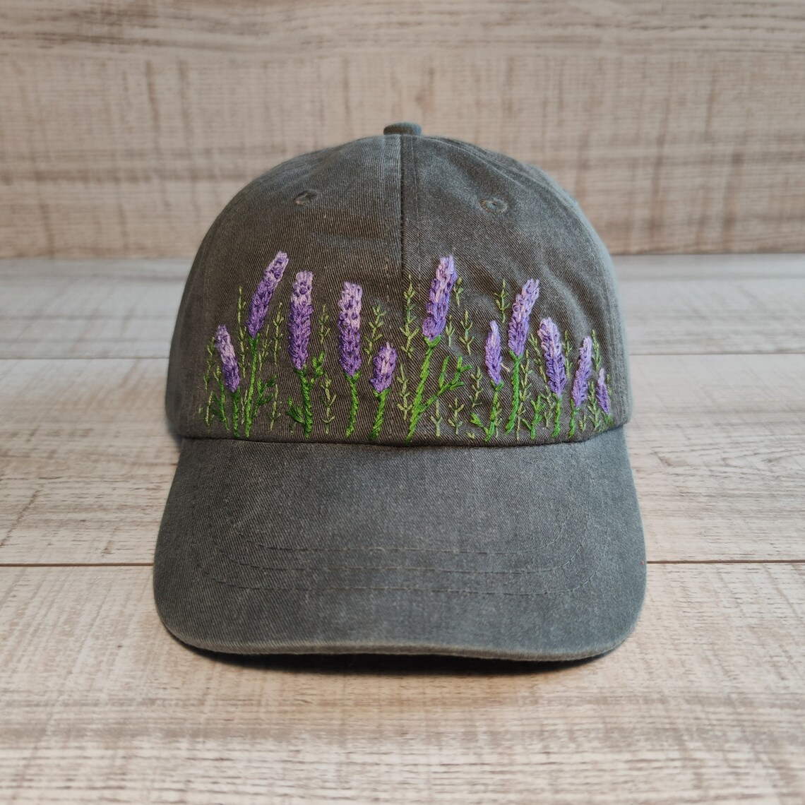 Gray baseball cap hand embroidered with purple lavender Etsy