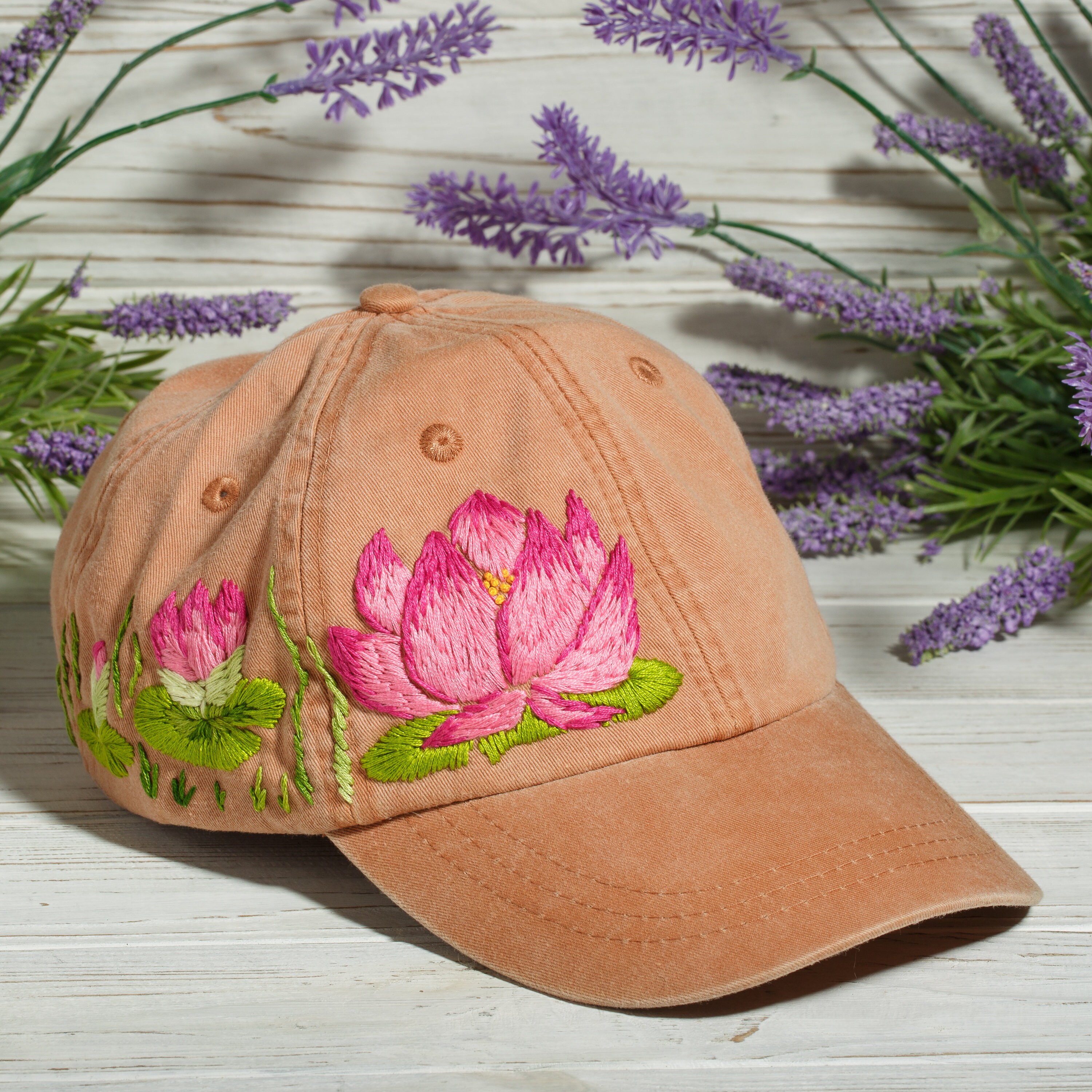 Hand Embroidered Custom Baseball Cap Lotus Embroidery | Etsy