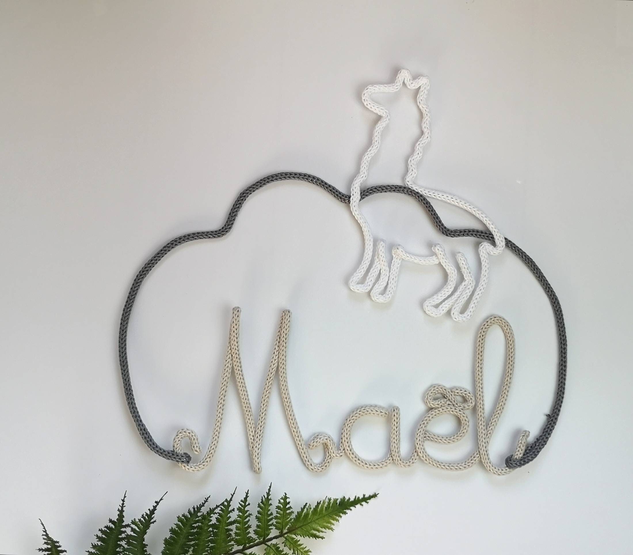 Prénom en Tricotin avec Décor Lama Personnalisable, Décoration Murale, Porte, Baptême, Anniversaire