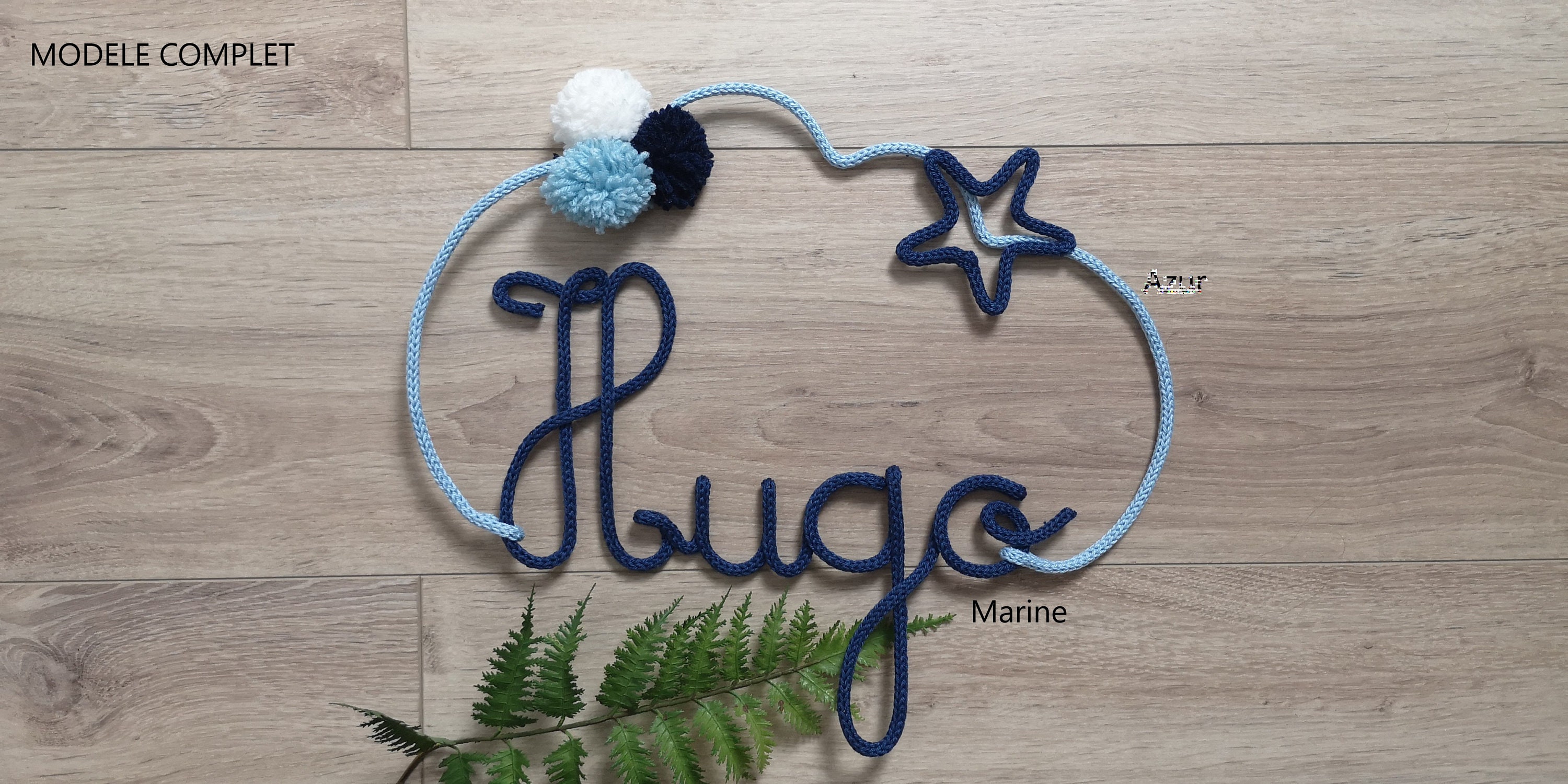 Prénom en Tricotin avec ou Sans Motif | Nuage, Ballon, Cœur, Étoile... Personnalisable, Décoration M