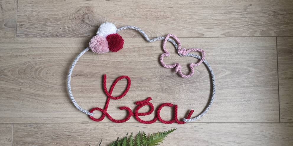 Prénom en Tricotin avec ou Sans Décor | Nuage, Ballon, Cœur, Étoile ... Personnalisable, Décoration 