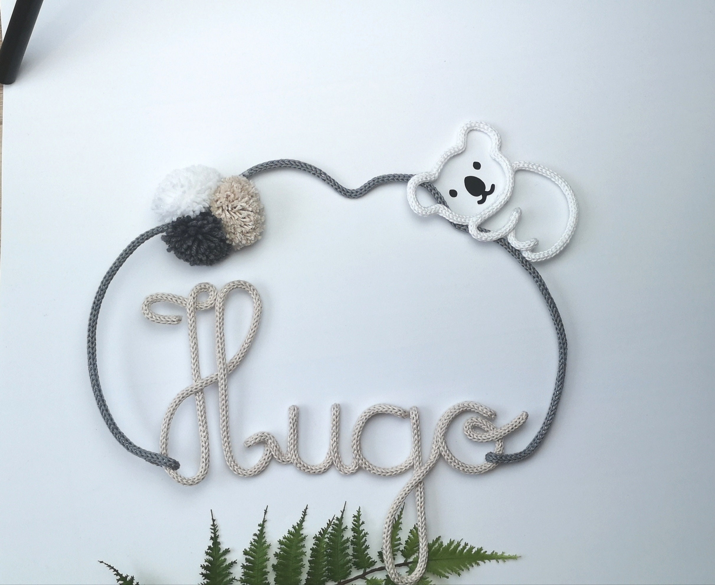 Prénom en Tricotin avec Décor Koala Personnalisable, Décoration Murale, Porte, Baptême, Anniversaire