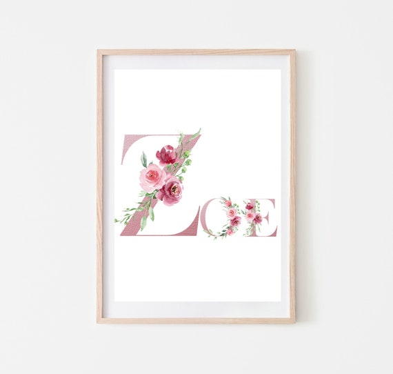 Zoe Custom Baby Girl Name SignNursery SignsZoe Pink Floral Etsy