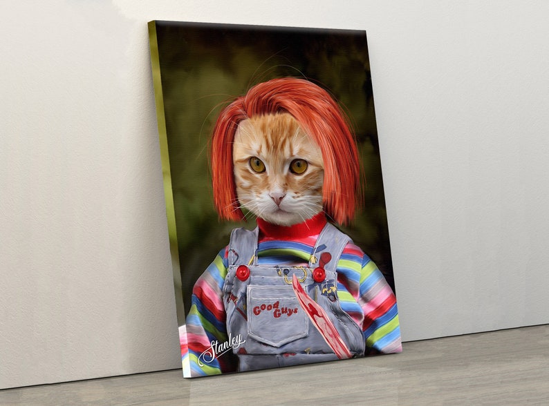 Chucky Custom Pet Portrait Custom Pet Painting Halloween Halloween Costume Childs Play Cat Portrait Pet Halloween Costume