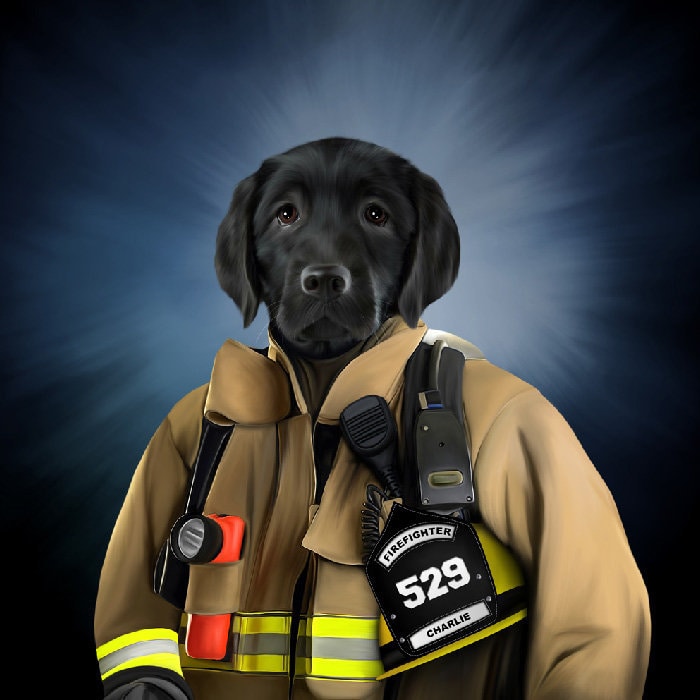 Custom Firefighter Pet Portrait Firefighter Pet Fireman Etsy