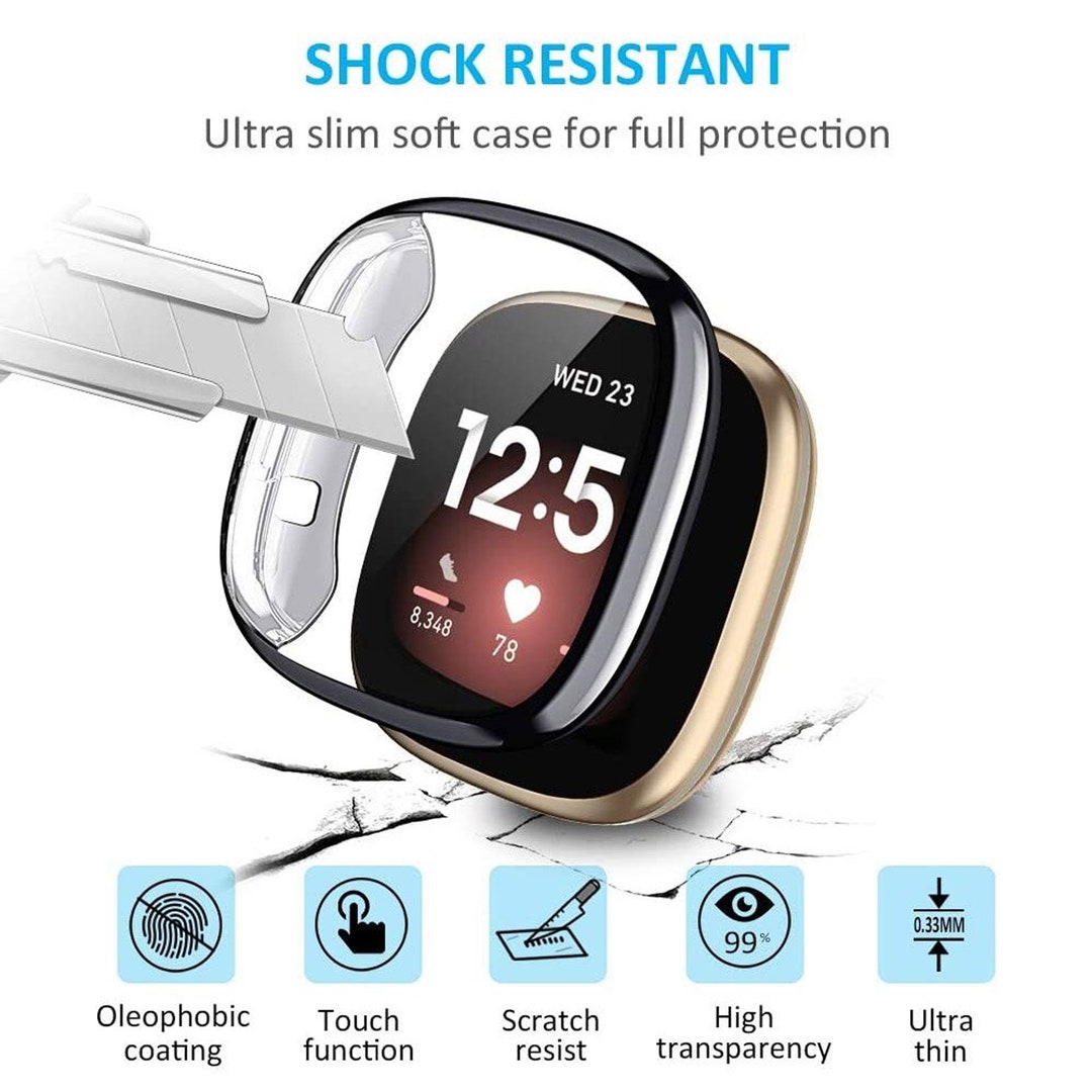 Bracelet Métal Magnétique Pour Fitbit Versa 3/Sense - Acier Inoxydable Réglable - Coque TPU Incluse - Noir - Poignet 130-250mm