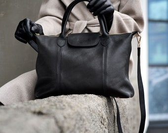 Women's handbag CLEO large, Scandinavian design, Leather messenger bag, Handmade leather bag, Vegetable tanned leather bag, Docksta bag