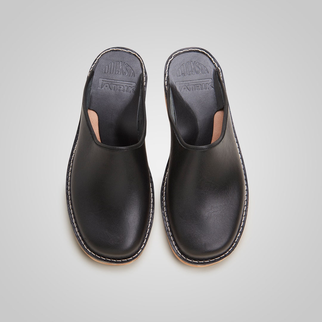 Men's Black Vegetable Tanned Leather Slippers, Handmade Leather Sandals ...