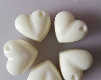 Individual heart shaped handmade soy wax melts.