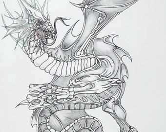 Print, Dragon, Fantasy, Dragon Drawing, Dragon lover, Detailed picture, Gift, Decor, Wall Picture, Original Design