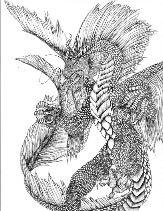 ART - Fantasy dragon drawing Artist Print by Di