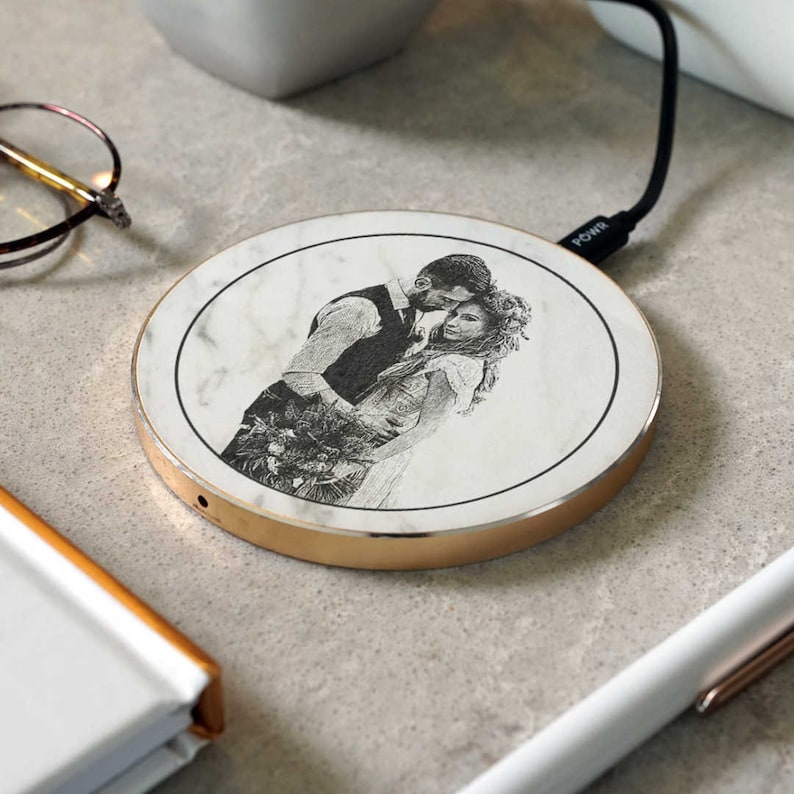 Laser Etched Bridesmaid Charge Mat Maid of Honor Gift Wireless Charging Station Custom Marble Charging Pad Qi Charger