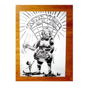 Postal "O medo dá asas" exposição de edição limitada "Contenancen" Berlim papel reciclado impressão artística ilustração de monstro