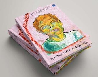 May include: A stack of three pink paperback books with a red border and the title "IFFERENT" on the top book. The cover of the top book features a colorful illustration of a person's face. The text "by SAPHIRA KUNST aka SELa LOEX" is printed on the bottom of the cover.