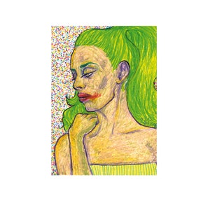 Original painting &quot;night out&quot; oil crayons expressives portrait oil crayons figurative painting fine art contemporary art illustration colorful