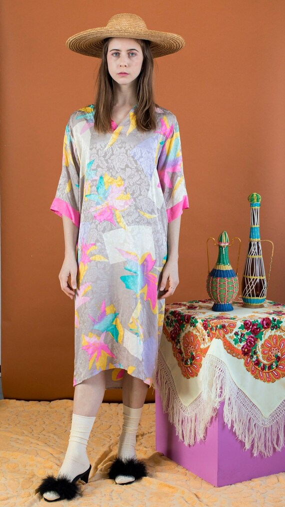 silk abstract tropical print dress