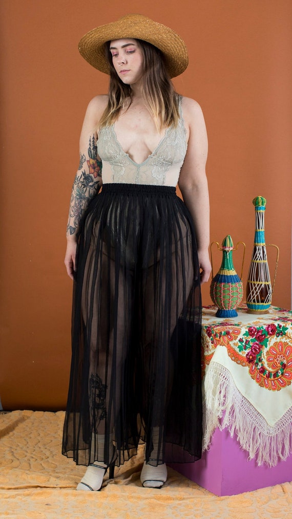 sheer pleated wide leg pant