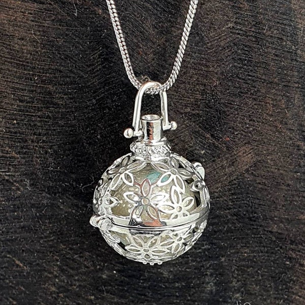 Boule d'harmonie en argent boule d'harmonie florale carillon musical pendentif à breloques collier ange gardien cloche, cadeau amulette porte-bonheur