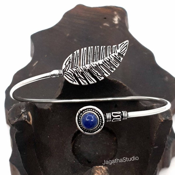 Silver Upper Arm Lapislázuli, Onyx Adjustable Leaf Armlet Bracelet Gemstone Arm Bangle Cuff Tribal Festival Bohemian Gift