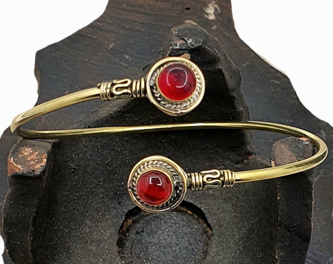 Gold or Silver Ruby Arm Bracelet Gemstones Upper Arm Bangle Garnet Cuff ...