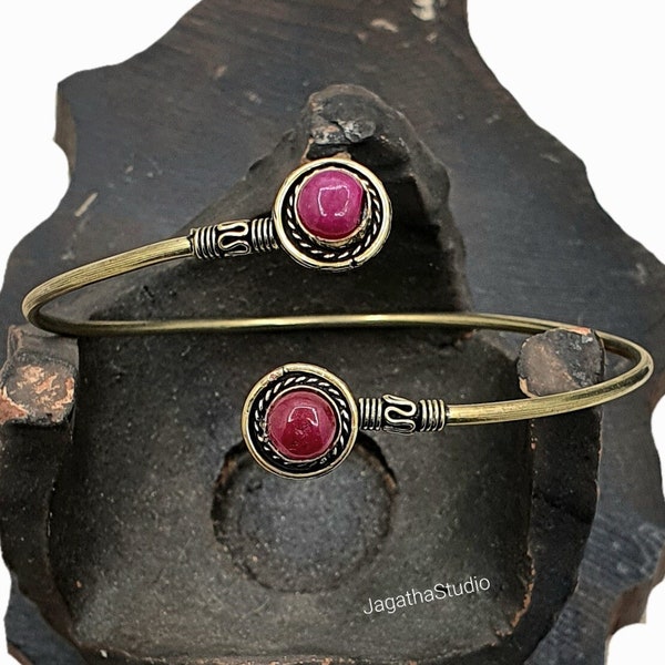 Tourmaline Arm Bracelet Gemstones Upper Arm Pink Tourmaline Bangle GarnetGold Cuff Adjustable Armlet Bohemian Jewelry gift for her