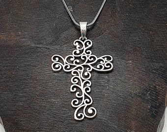 Silver Cross Necklace Pendant Bohemian Cross Pendant Nature Boho Ethnic Jewelry gift