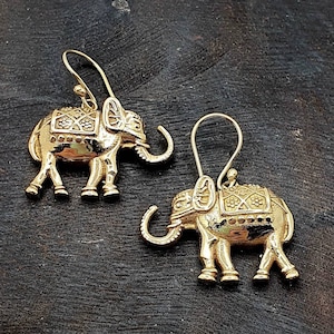 Gold Elephant Drop Earrings Sacred Boho Earrings Animal Nature Bohemian Unique Earrings Jewelry gift