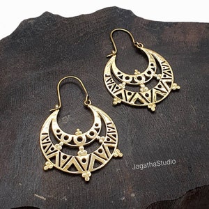 Gold Tribal Earrings Hoop Mandala Earrings Ethnic Bohemian Jewellery gift