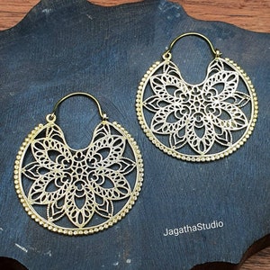 Gold Mandala Statement Large Gold Earrings Tribal BohemianJewelery