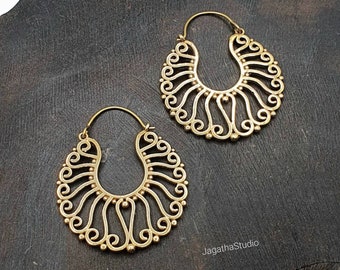 Gold Mandala Earrings Hoop Bohemian Earrings, Boho Filigree Geometry Earrings Hippie Chic Jewellery gift