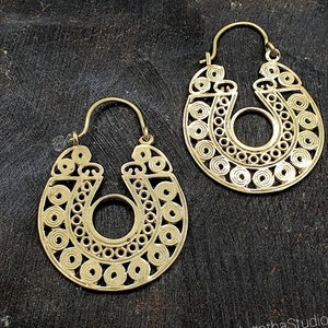 Gold Mandala Earrings Beautiful Geometry Hoop Bohemian Hippie Chic Jewellery gift for her