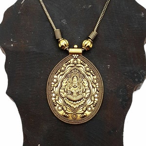 Handmade Lakshmi Pendant Necklace: Tribal Banjara Bohemian Jewelry. Statement Hindu Goddess of Wealth, Talisman.