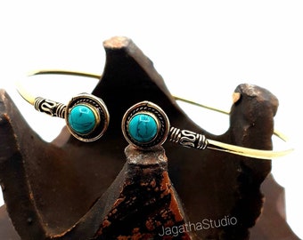 Turquoise Arm Bracelet Gemstones Golden Simple Upper Arm Bangle Cuff Adjustable Armlet Bohemian Jewelry gift