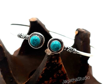 Silver Turquoise Arm Bracelet Gemstones Upper Arm Bangle Cuff Adjustable Armlet Bohemian Jewelry gift for her