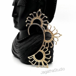 Ear cuff Ethnic boho galactic festival ear cuff wrap behind the ear handmade Hippie earring gold brass