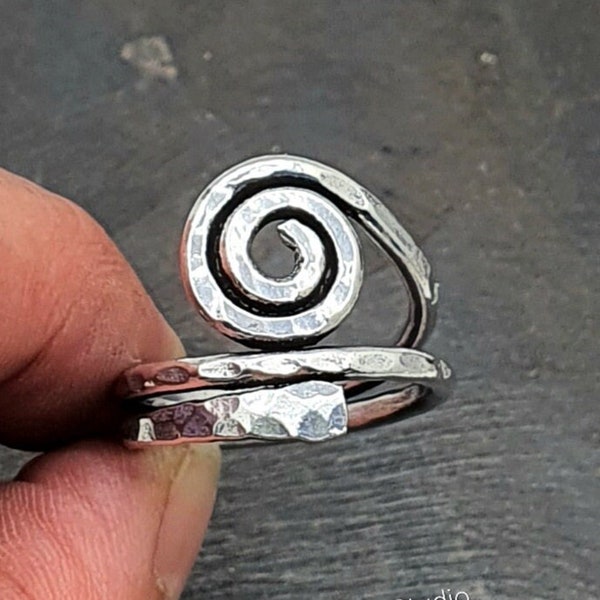Hammered Ring Adjustable Jewelry Bohemian Swirl Silver Ring gift