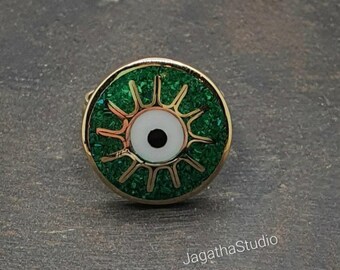 Golden Eye Ring, Adjustable Statement Ring, Minimalist, Modern Boho Fashion Jewellery