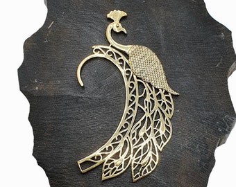 Gold Peacock Ear Cuff Ethnic Boho Ear Wrap Behind The Ear Earring Fairy Enchanted Godess Jewelry gift