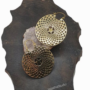 Large Golden Hoop Star Earrings Geometric Festival Mandala Jewellery Boho Earrings Bohemian gift